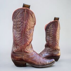 1940s • Tony Lama Flame Stitch • Men’s 8.5 D • Vintage Cowboy Boots